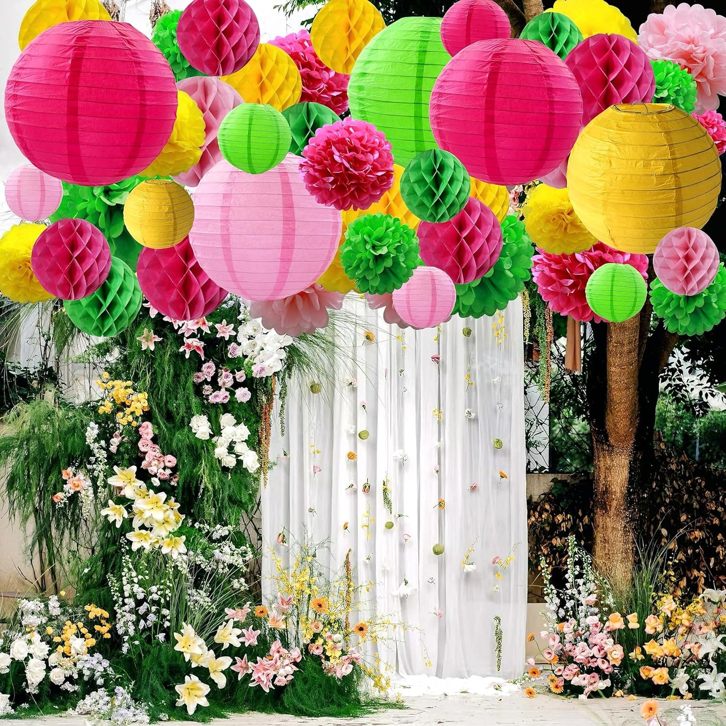 WOLHOWLTD Mermaid Theme Paper Decoration Set - 33 Pcs Paper Lanterns, Pompoms, Honeycomb Decorations for Mermaid Theme, Baby Shower,Wedding Rainbow Birthday Party Home Decoration(Pink Blue Purple)
