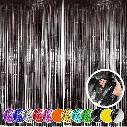 Hampton Distribution 6 Pack Silver Foil Fringe Curtains, Silver Tinsel Backdrop Party Curtains, Party Supplies for Birthday, Holidays, Parties & More