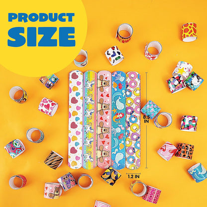 JOYIN 144 Pcs Slap Bracelets for Kids, Bulk Wristbands with Animals, Friendship, Heart, Party Favors, Classroom Prizes Birthday Exchanging Gifts,Goodies Bag Stuffers Fillers