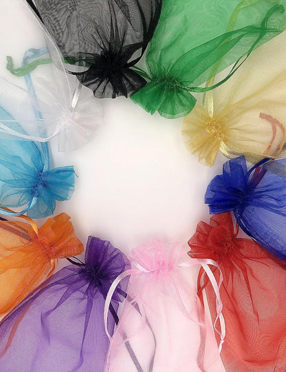 Jexila 120PCS Sheer Organza Bags 5X7 inches Mesh Drawstring Gift Bags Small for Jewelry Wedding Party Baby Shower Favor Bags (Rainbow )