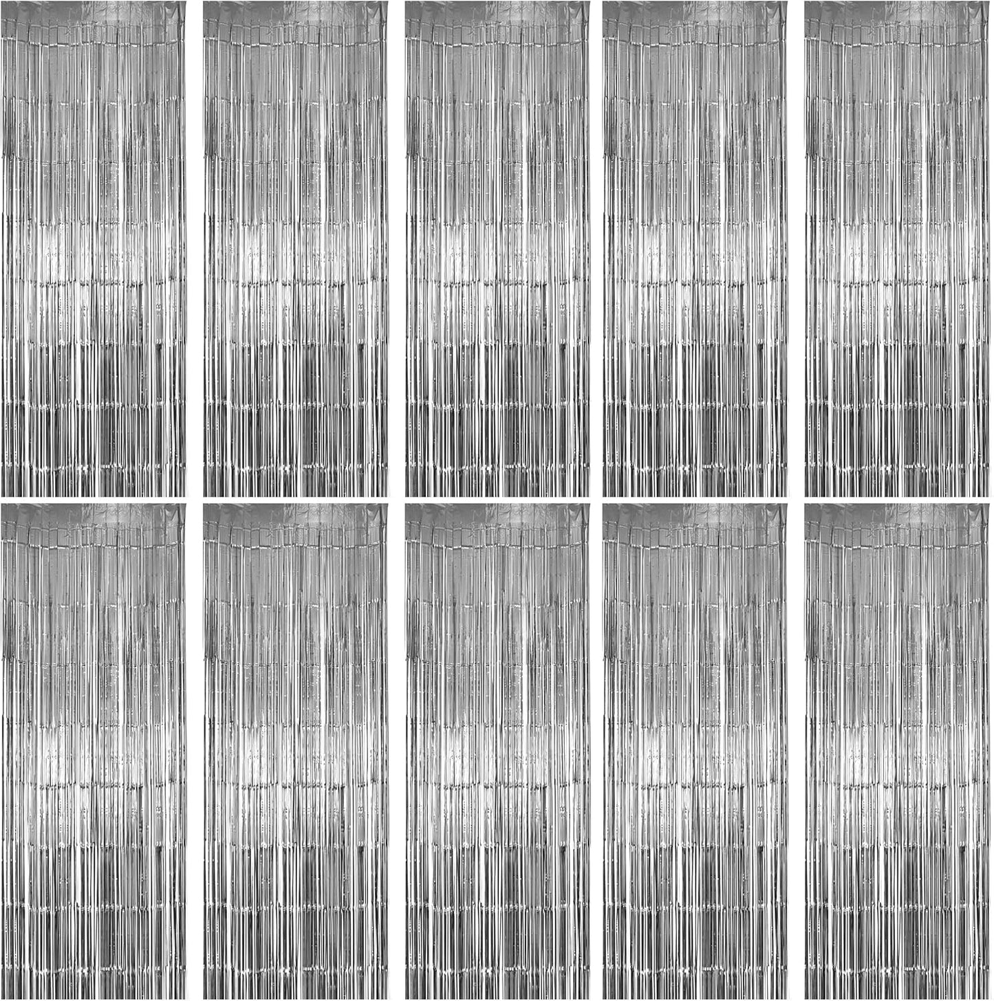 Hampton Distribution 6 Pack Silver Foil Fringe Curtains, Silver Tinsel Backdrop Party Curtains, Party Supplies for Birthday, Holidays, Parties & More