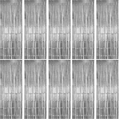 Hampton Distribution 6 Pack Silver Foil Fringe Curtains, Silver Tinsel Backdrop Party Curtains, Party Supplies for Birthday, Holidays, Parties & More