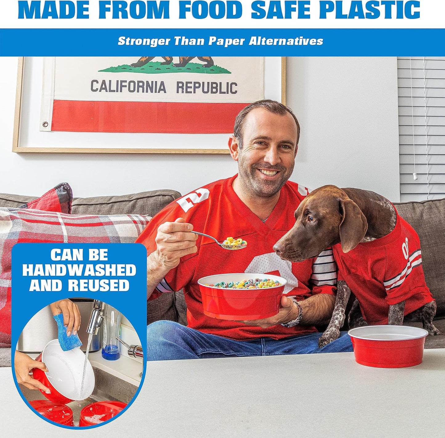GoBig Red Party Cup Bowls - Large Disposable Plastic Bowls - 22 oz or 60 oz