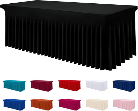 Spandex Tablecloth, Elastic Fitted Stretch Tablecloth for 6FT Rectangle Tables, Waterproof Washable Table Cover Skirt for Outdoor, Wedding, Banquet & Parties (Black, 72Lx30Wx30H Inch) - Colors B