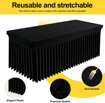 Spandex Tablecloth, Elastic Fitted Stretch Tablecloth for 6FT Rectangle Tables, Waterproof Washable Table Cover Skirt for Outdoor, Wedding, Banquet & Parties (Black, 72Lx30Wx30H Inch) - Colors B