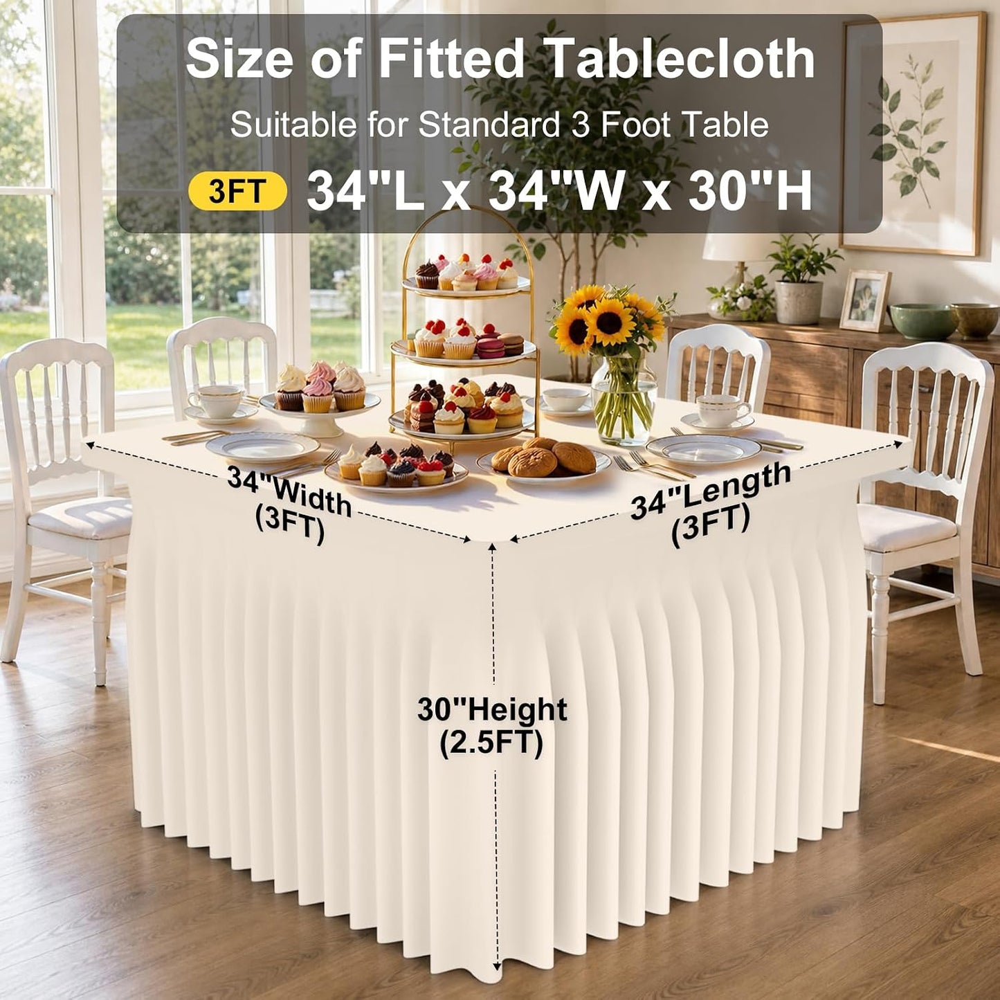 Spandex Tablecloth, Elastic Fitted Stretch Tablecloth for 6FT Rectangle Tables, Waterproof Washable Table Cover Skirt for Outdoor, Wedding, Banquet & Parties (Black, 72Lx30Wx30H Inch) - Colors B