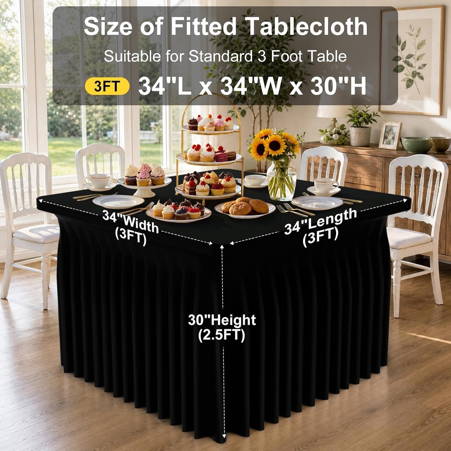 Spandex Tablecloth, Elastic Fitted Stretch Tablecloth for 6FT Rectangle Tables, Waterproof Washable Table Cover Skirt for Outdoor, Wedding, Banquet & Parties (Black, 72Lx30Wx30H Inch) - Colors B