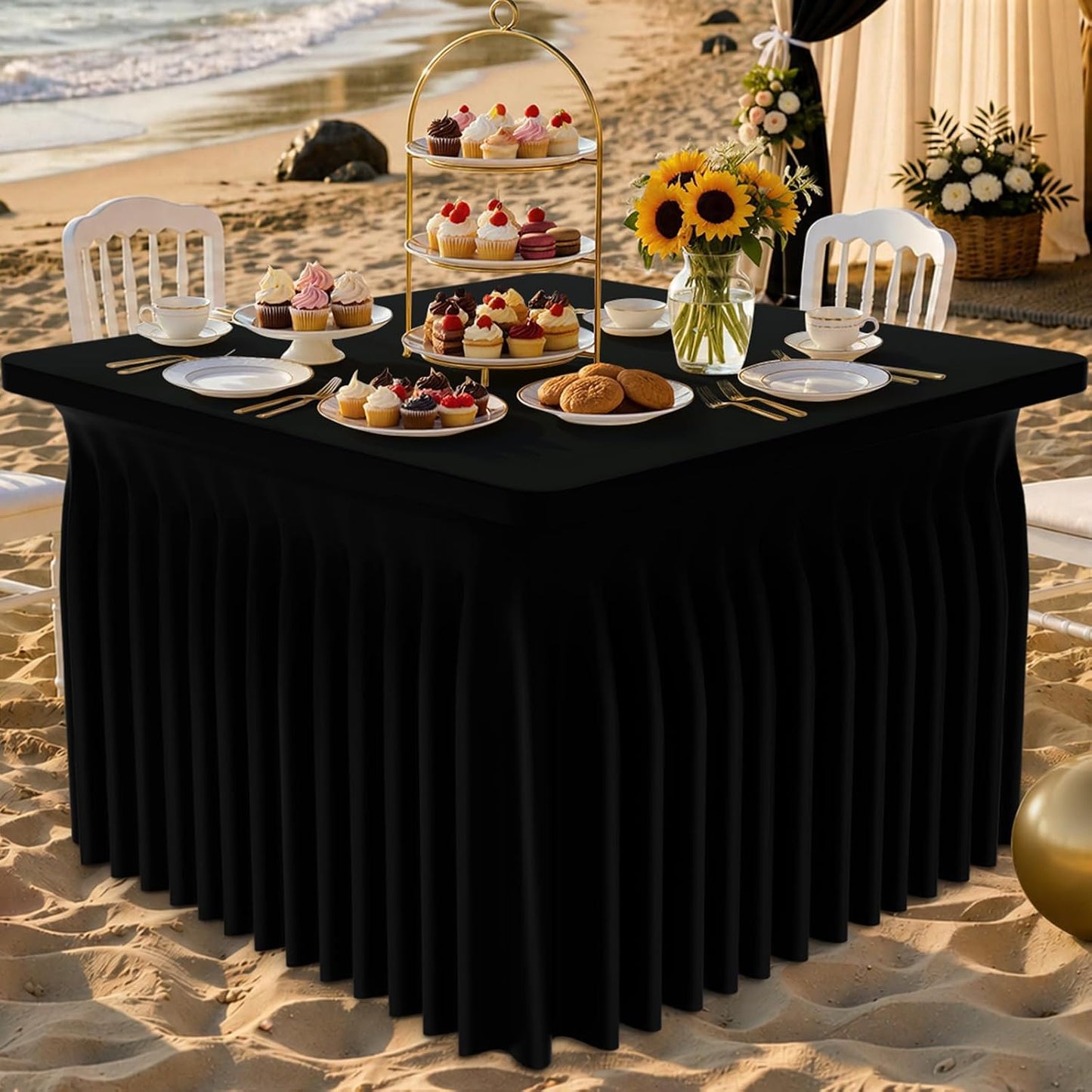 Spandex Tablecloth, Elastic Fitted Stretch Tablecloth for 6FT Rectangle Tables, Waterproof Washable Table Cover Skirt for Outdoor, Wedding, Banquet & Parties (Black, 72Lx30Wx30H Inch) - Colors B