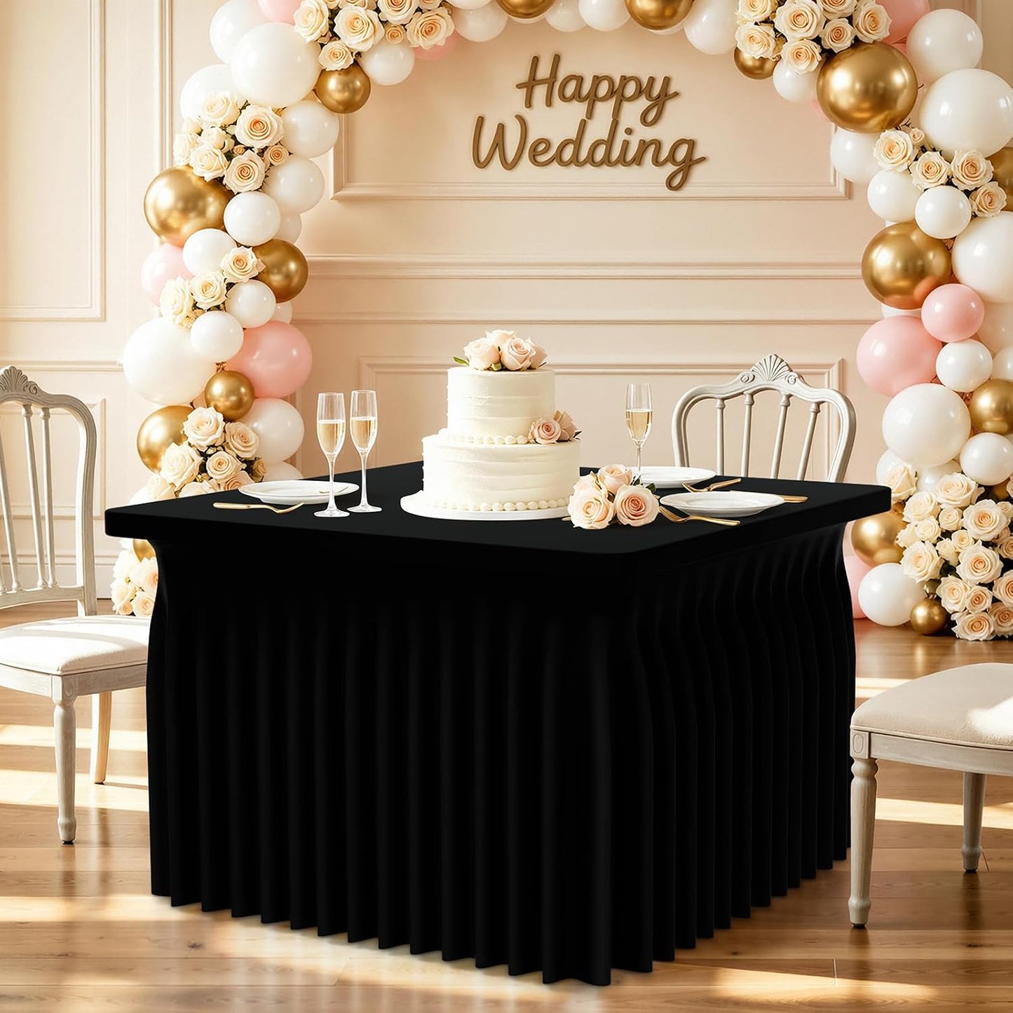 Spandex Tablecloth, Elastic Fitted Stretch Tablecloth for 6FT Rectangle Tables, Waterproof Washable Table Cover Skirt for Outdoor, Wedding, Banquet & Parties (Black, 72Lx30Wx30H Inch) - Colors B