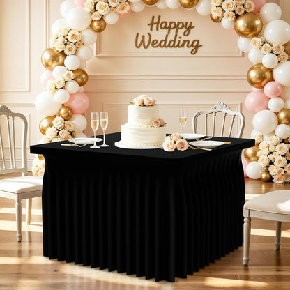 Spandex Tablecloth, Elastic Fitted Stretch Tablecloth for 6FT Rectangle Tables, Waterproof Washable Table Cover Skirt for Outdoor, Wedding, Banquet & Parties (Black, 72Lx30Wx30H Inch) - Colors B