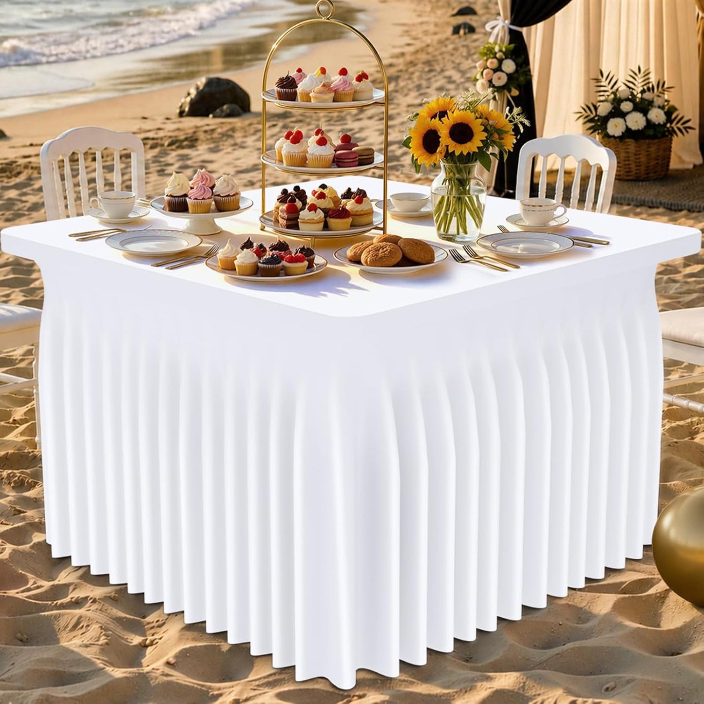 Spandex Tablecloth, Elastic Fitted Stretch Tablecloth for 6FT Rectangle Tables, Waterproof Washable Table Cover Skirt for Outdoor, Wedding, Banquet & Parties (Black, 72Lx30Wx30H Inch) - Colors B