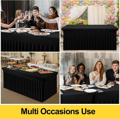 Spandex Tablecloth, Elastic Fitted Stretch Tablecloth for 6FT Rectangle Tables, Waterproof Washable Table Cover Skirt for Outdoor, Wedding, Banquet & Parties (Black, 72Lx30Wx30H Inch) - Colors B