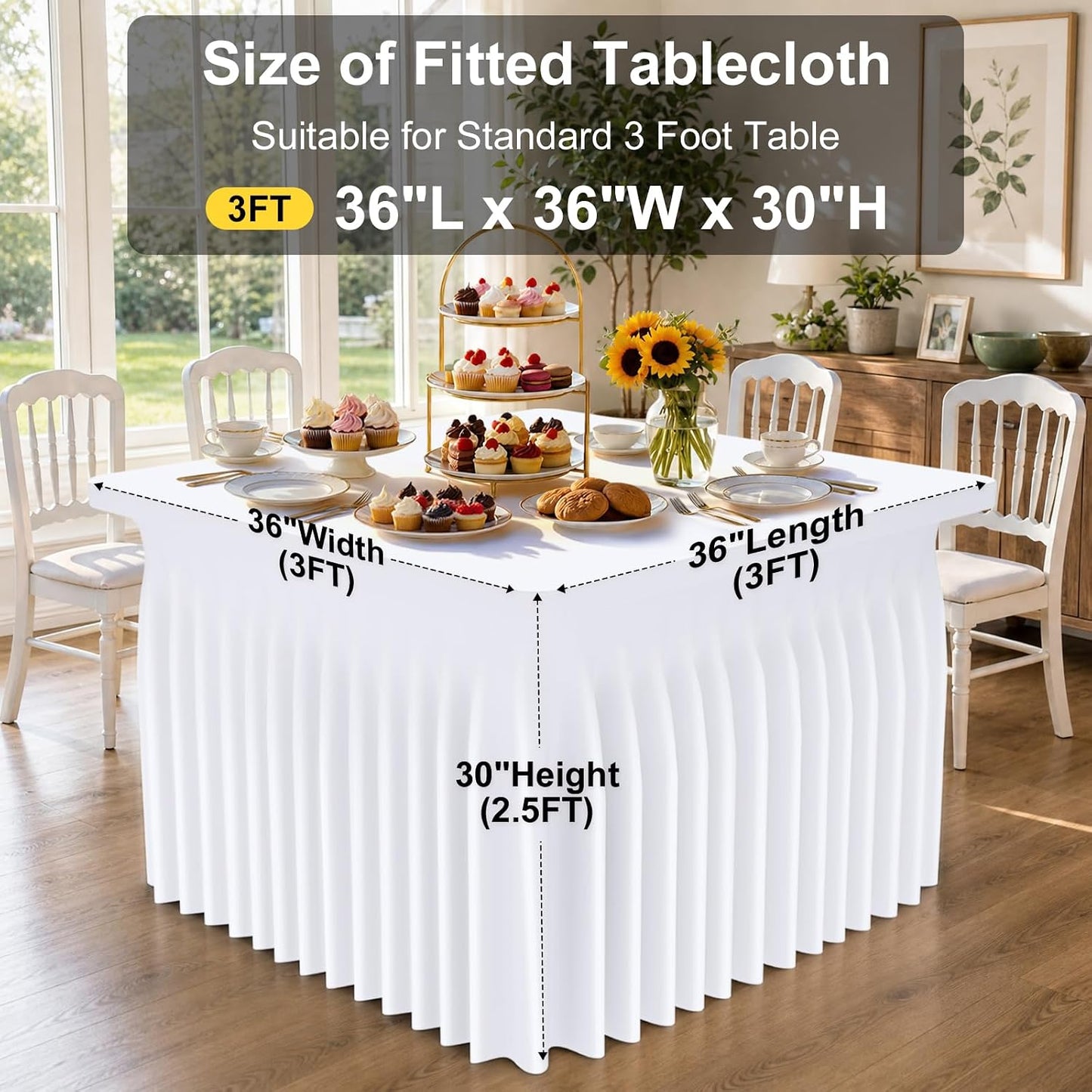 Spandex Tablecloth, Elastic Fitted Stretch Tablecloth for 6FT Rectangle Tables, Waterproof Washable Table Cover Skirt for Outdoor, Wedding, Banquet & Parties (Black, 72Lx30Wx30H Inch) - Colors B