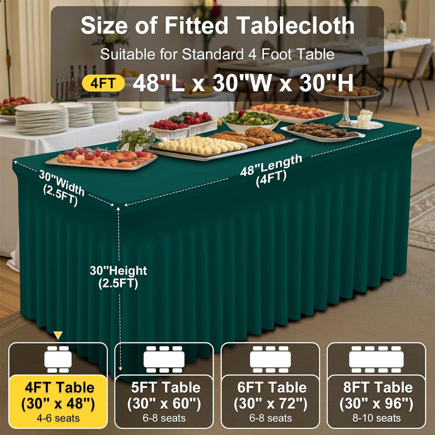 Spandex Tablecloth, Elastic Fitted Stretch Tablecloth for 6FT Rectangle Tables, Waterproof Washable Table Cover Skirt for Outdoor, Wedding, Banquet & Parties (Black, 72Lx30Wx30H Inch) - Colors B
