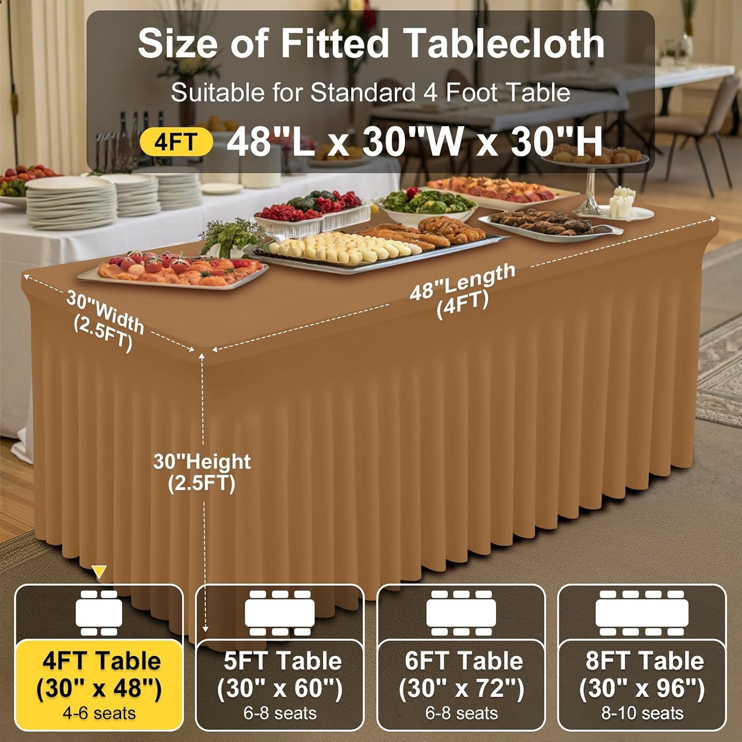 Spandex Tablecloth, Elastic Fitted Stretch Tablecloth for 6FT Rectangle Tables, Waterproof Washable Table Cover Skirt for Outdoor, Wedding, Banquet & Parties (Black, 72Lx30Wx30H Inch) - Colors B
