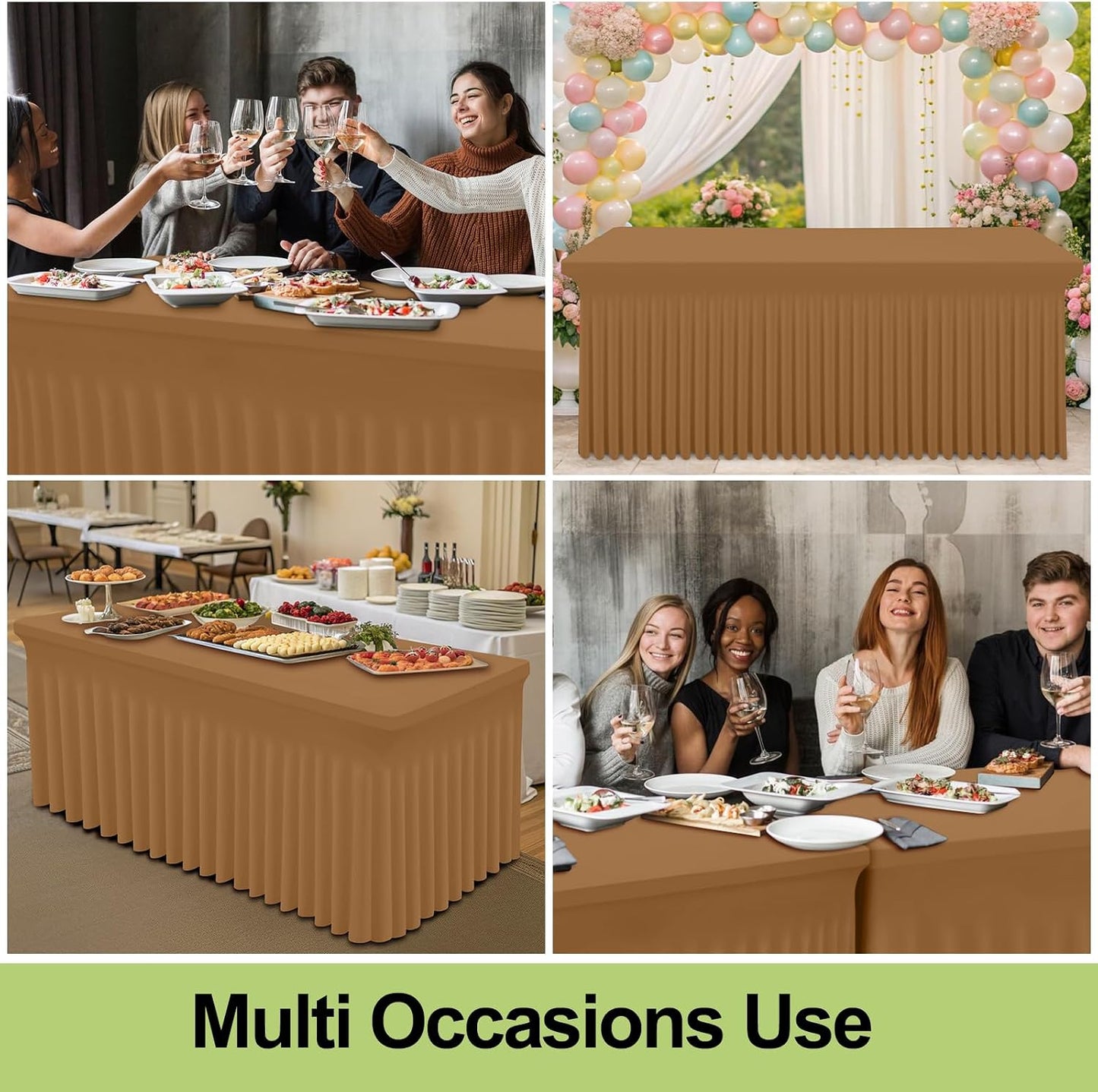 Spandex Tablecloth, Elastic Fitted Stretch Tablecloth for 6FT Rectangle Tables, Waterproof Washable Table Cover Skirt for Outdoor, Wedding, Banquet & Parties (Black, 72Lx30Wx30H Inch) - Colors B