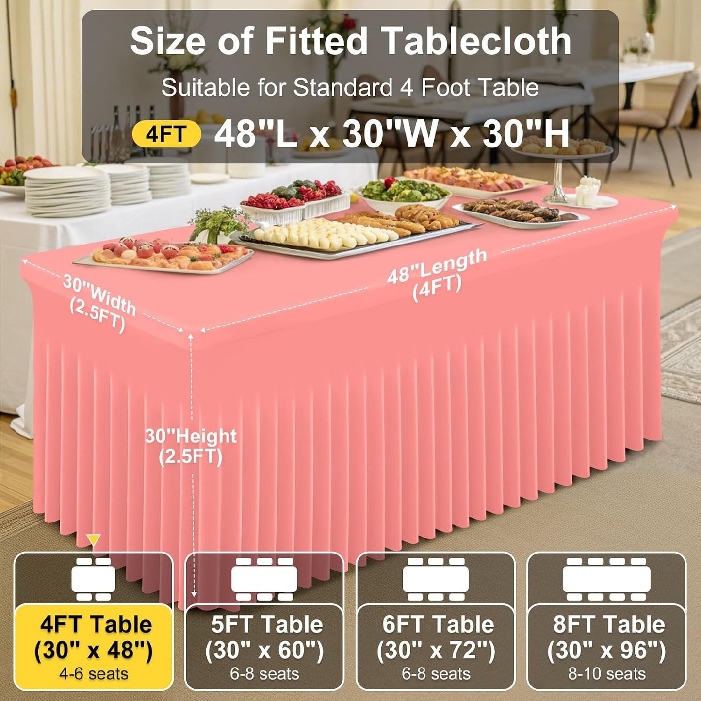 Spandex Tablecloth, Elastic Fitted Stretch Tablecloth for 6FT Rectangle Tables, Waterproof Washable Table Cover Skirt for Outdoor, Wedding, Banquet & Parties (Black, 72Lx30Wx30H Inch) - Colors B