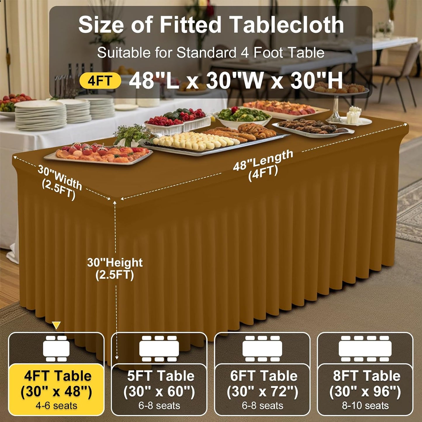 Spandex Tablecloth, Elastic Fitted Stretch Tablecloth for 6FT Rectangle Tables, Waterproof Washable Table Cover Skirt for Outdoor, Wedding, Banquet & Parties (Black, 72Lx30Wx30H Inch) - Colors B