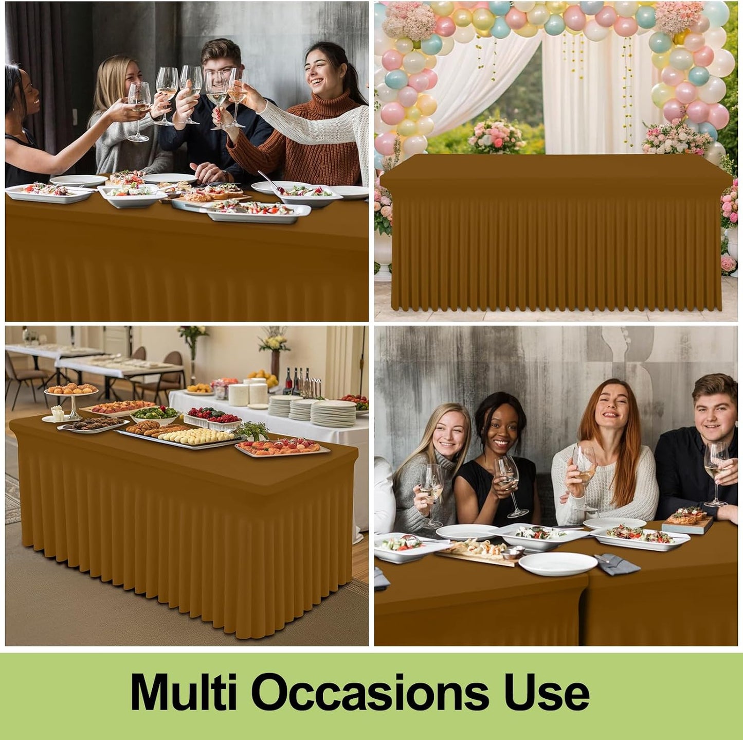 Spandex Tablecloth, Elastic Fitted Stretch Tablecloth for 6FT Rectangle Tables, Waterproof Washable Table Cover Skirt for Outdoor, Wedding, Banquet & Parties (Black, 72Lx30Wx30H Inch) - Colors B