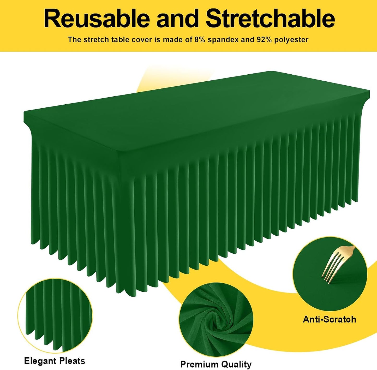 Spandex Tablecloth, Elastic Fitted Stretch Tablecloth for 6FT Rectangle Tables, Waterproof Washable Table Cover Skirt for Outdoor, Wedding, Banquet & Parties (Black, 72Lx30Wx30H Inch) - Colors B