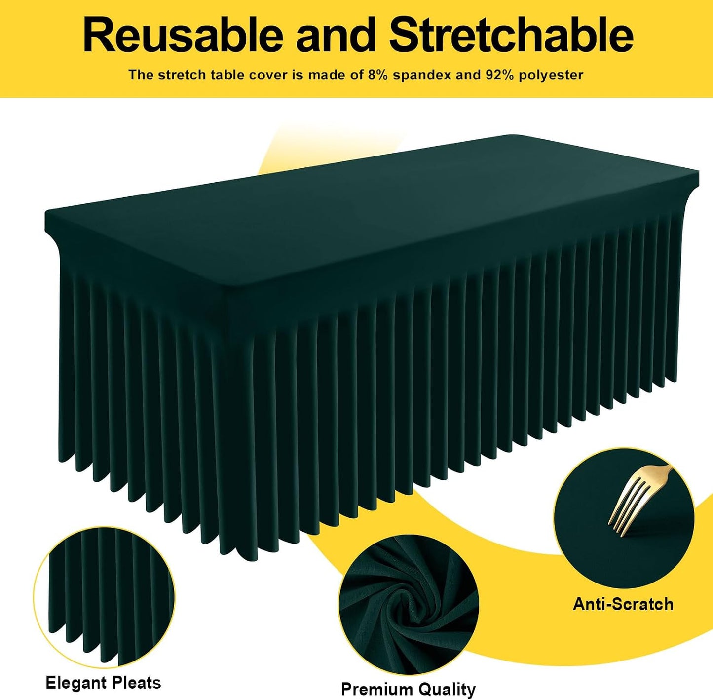 Spandex Tablecloth, Elastic Fitted Stretch Tablecloth for 6FT Rectangle Tables, Waterproof Washable Table Cover Skirt for Outdoor, Wedding, Banquet & Parties (Black, 72Lx30Wx30H Inch) - Colors B