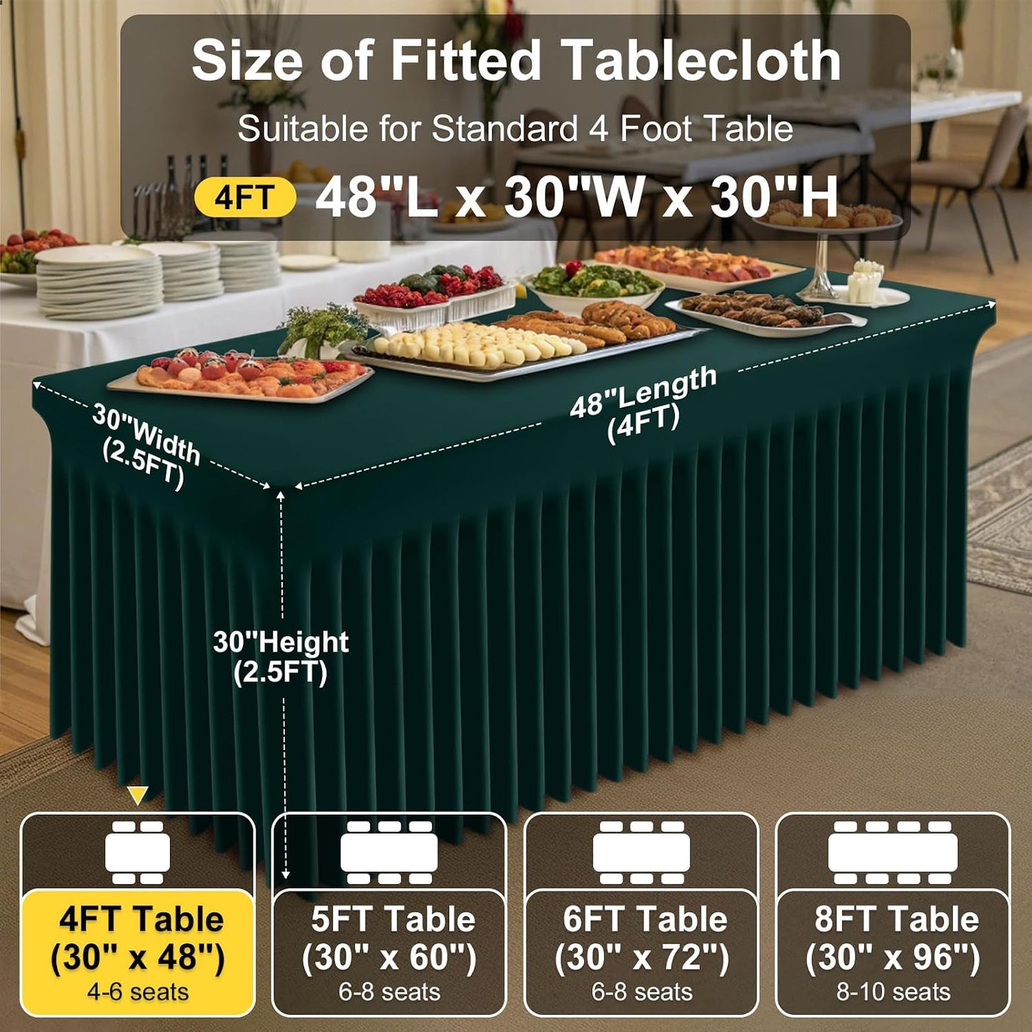 Spandex Tablecloth, Elastic Fitted Stretch Tablecloth for 6FT Rectangle Tables, Waterproof Washable Table Cover Skirt for Outdoor, Wedding, Banquet & Parties (Black, 72Lx30Wx30H Inch) - Colors B