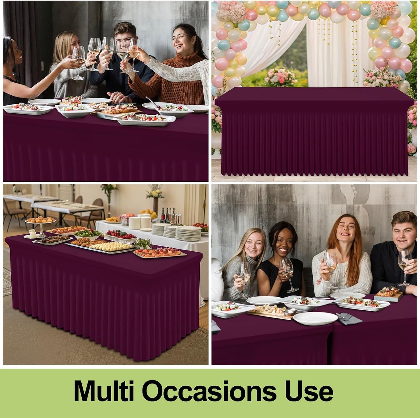 Spandex Tablecloth, Elastic Fitted Stretch Tablecloth for 6FT Rectangle Tables, Waterproof Washable Table Cover Skirt for Outdoor, Wedding, Banquet & Parties (Black, 72Lx30Wx30H Inch) - Colors B