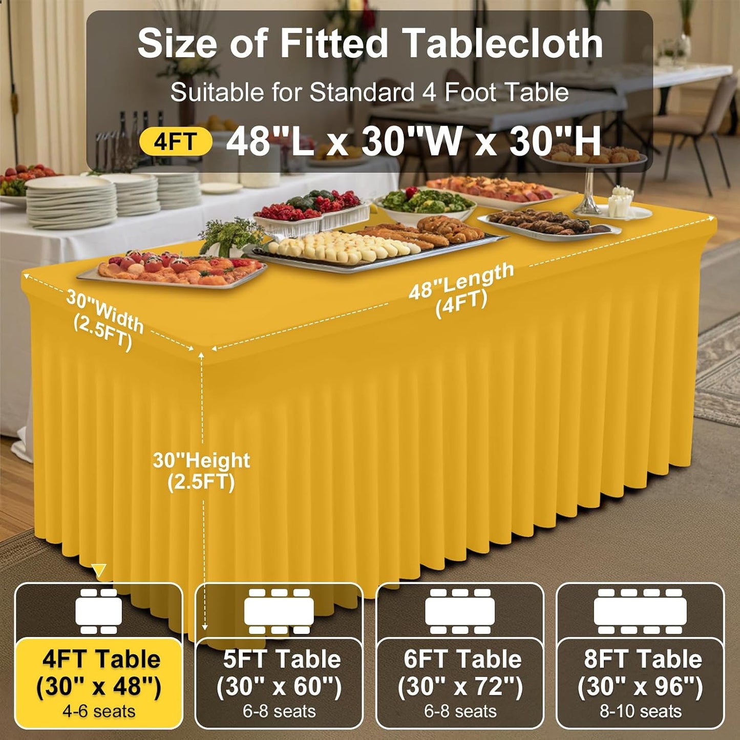 Spandex Tablecloth, Elastic Fitted Stretch Tablecloth for 6FT Rectangle Tables, Waterproof Washable Table Cover Skirt for Outdoor, Wedding, Banquet & Parties (Black, 72Lx30Wx30H Inch) - Colors B