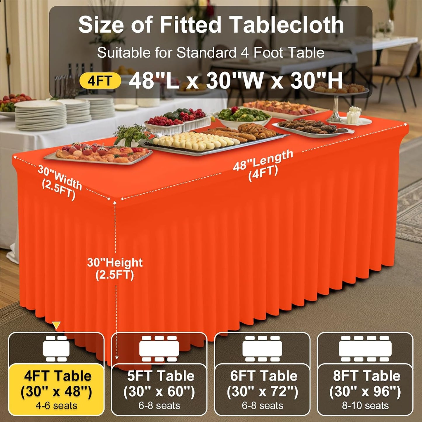 Spandex Tablecloth, Elastic Fitted Stretch Tablecloth for 6FT Rectangle Tables, Waterproof Washable Table Cover Skirt for Outdoor, Wedding, Banquet & Parties (Black, 72Lx30Wx30H Inch) - Colors B