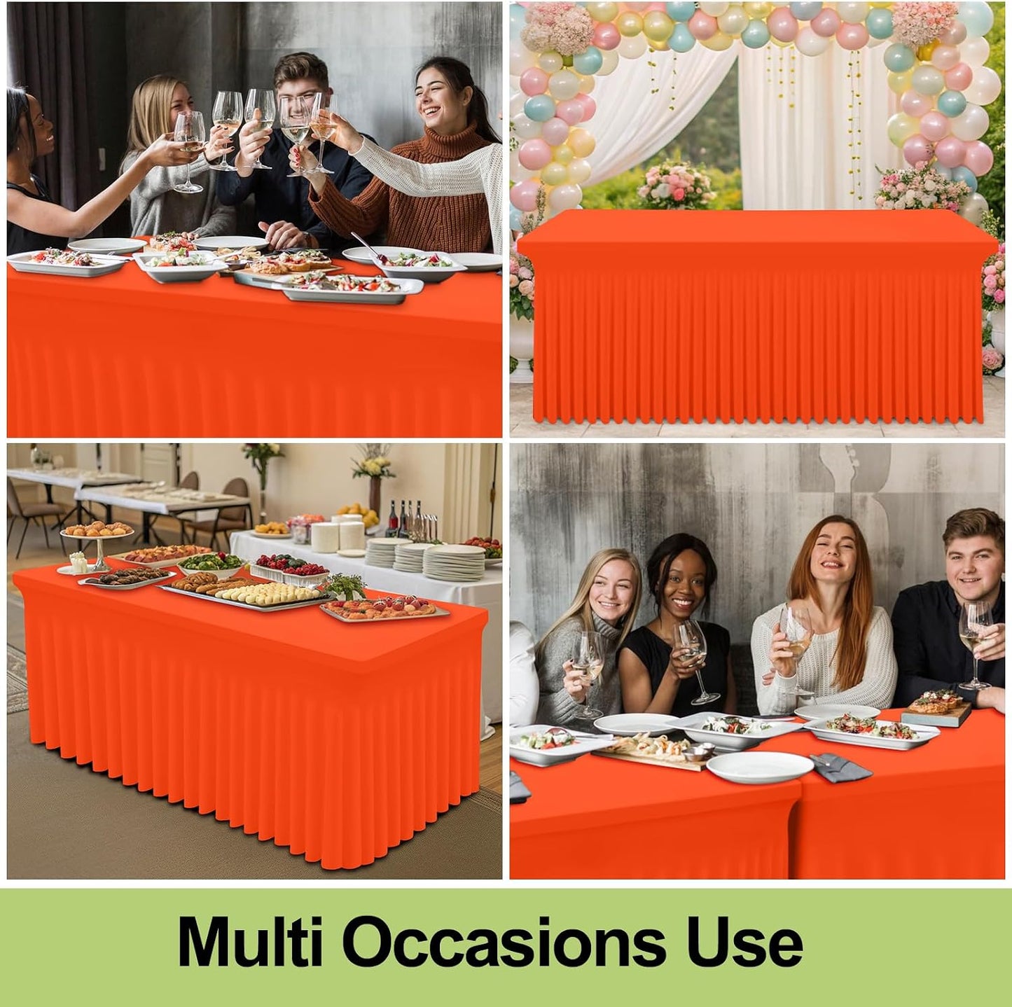Spandex Tablecloth, Elastic Fitted Stretch Tablecloth for 6FT Rectangle Tables, Waterproof Washable Table Cover Skirt for Outdoor, Wedding, Banquet & Parties (Black, 72Lx30Wx30H Inch) - Colors B