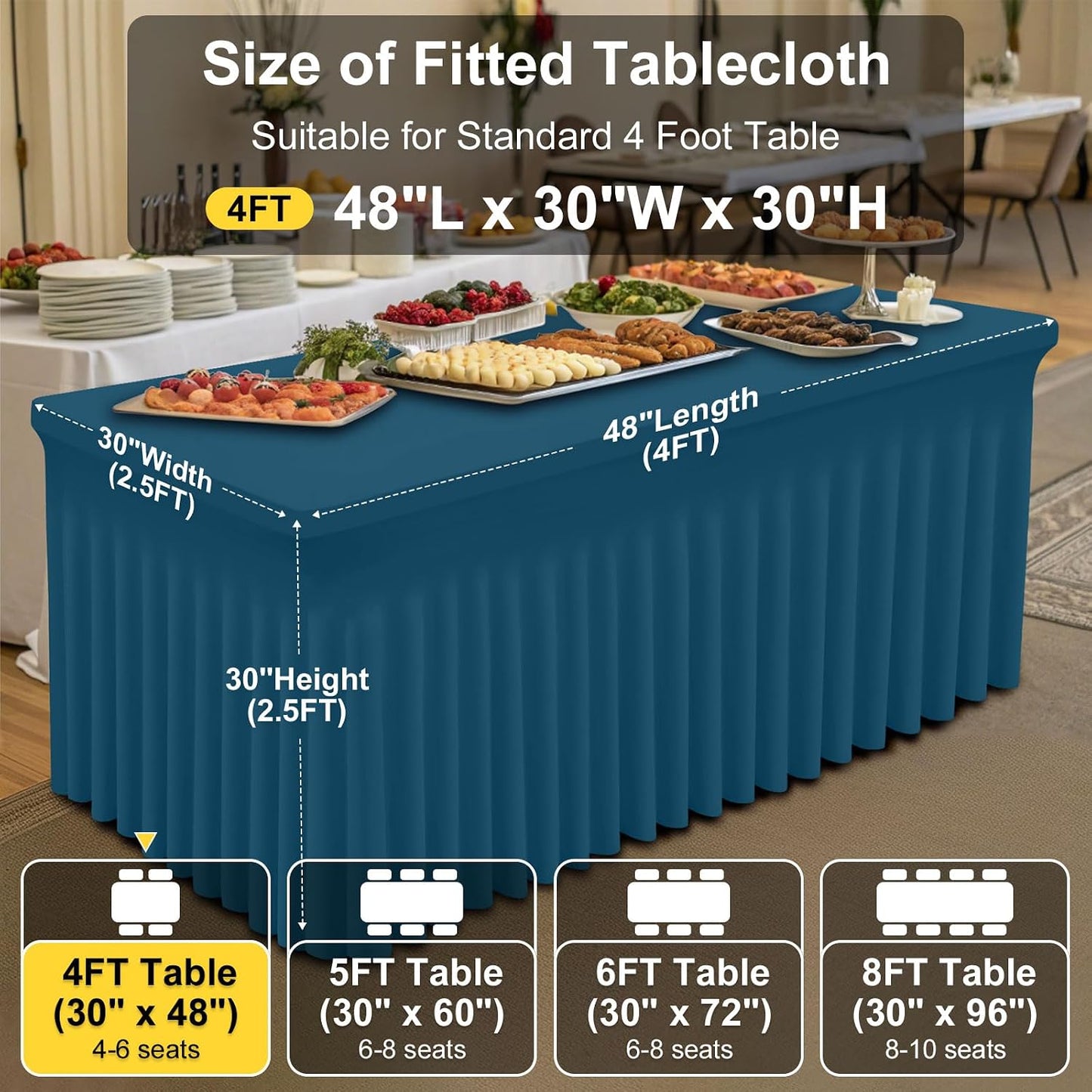 Spandex Tablecloth, Elastic Fitted Stretch Tablecloth for 6FT Rectangle Tables, Waterproof Washable Table Cover Skirt for Outdoor, Wedding, Banquet & Parties (Black, 72Lx30Wx30H Inch) - Colors B