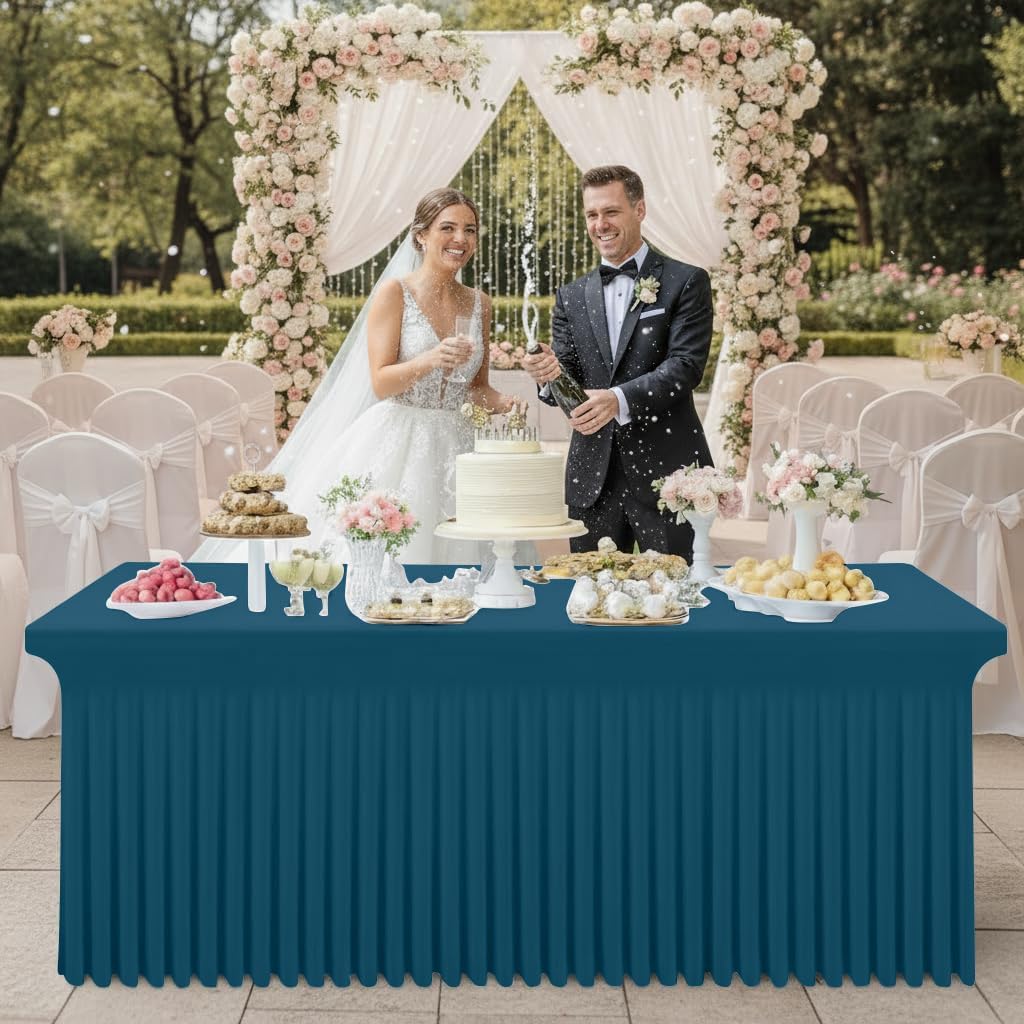 Spandex Tablecloth, Elastic Fitted Stretch Tablecloth for 6FT Rectangle Tables, Waterproof Washable Table Cover Skirt for Outdoor, Wedding, Banquet & Parties (Black, 72Lx30Wx30H Inch) - Colors B