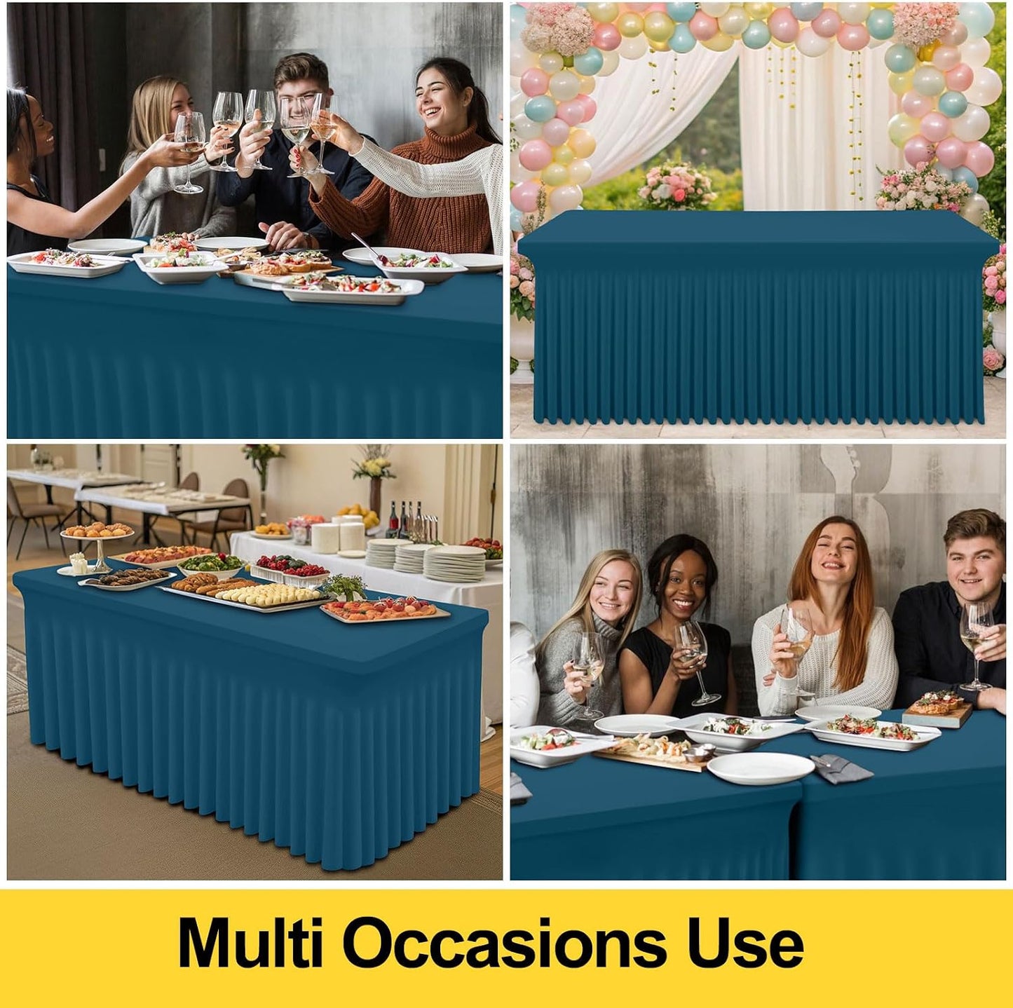 Spandex Tablecloth, Elastic Fitted Stretch Tablecloth for 6FT Rectangle Tables, Waterproof Washable Table Cover Skirt for Outdoor, Wedding, Banquet & Parties (Black, 72Lx30Wx30H Inch) - Colors B