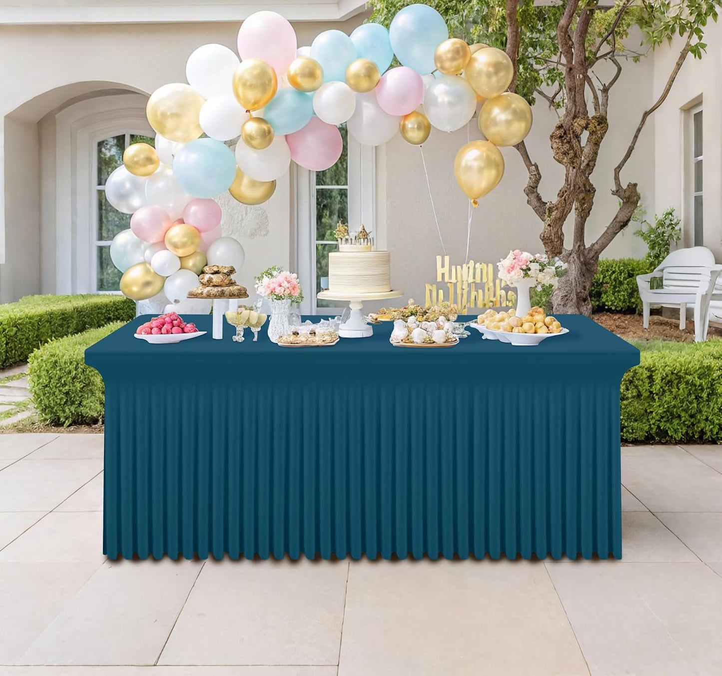 Spandex Tablecloth, Elastic Fitted Stretch Tablecloth for 6FT Rectangle Tables, Waterproof Washable Table Cover Skirt for Outdoor, Wedding, Banquet & Parties (Black, 72Lx30Wx30H Inch) - Colors B