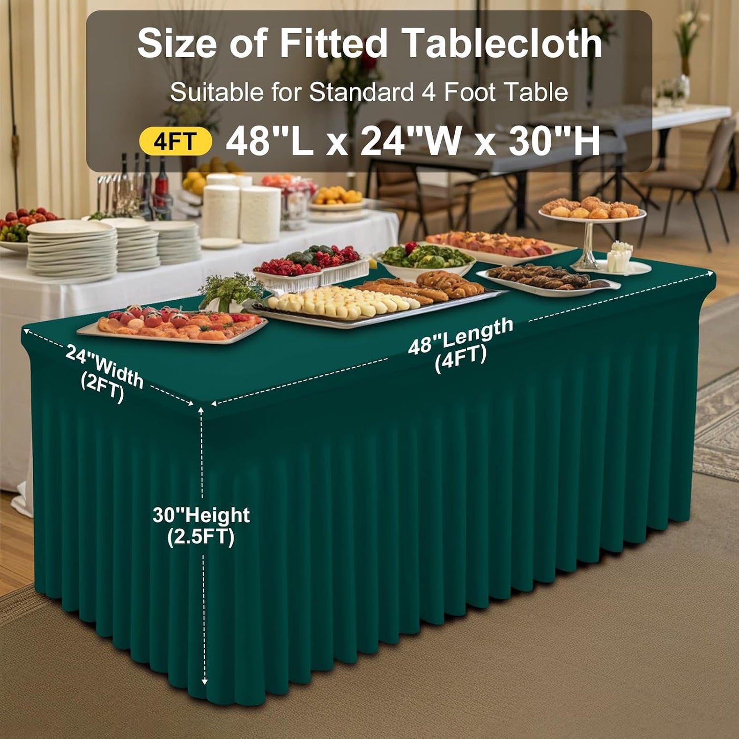 Spandex Tablecloth, Elastic Fitted Stretch Tablecloth for 6FT Rectangle Tables, Waterproof Washable Table Cover Skirt for Outdoor, Wedding, Banquet & Parties (Black, 72Lx30Wx30H Inch) - Colors B