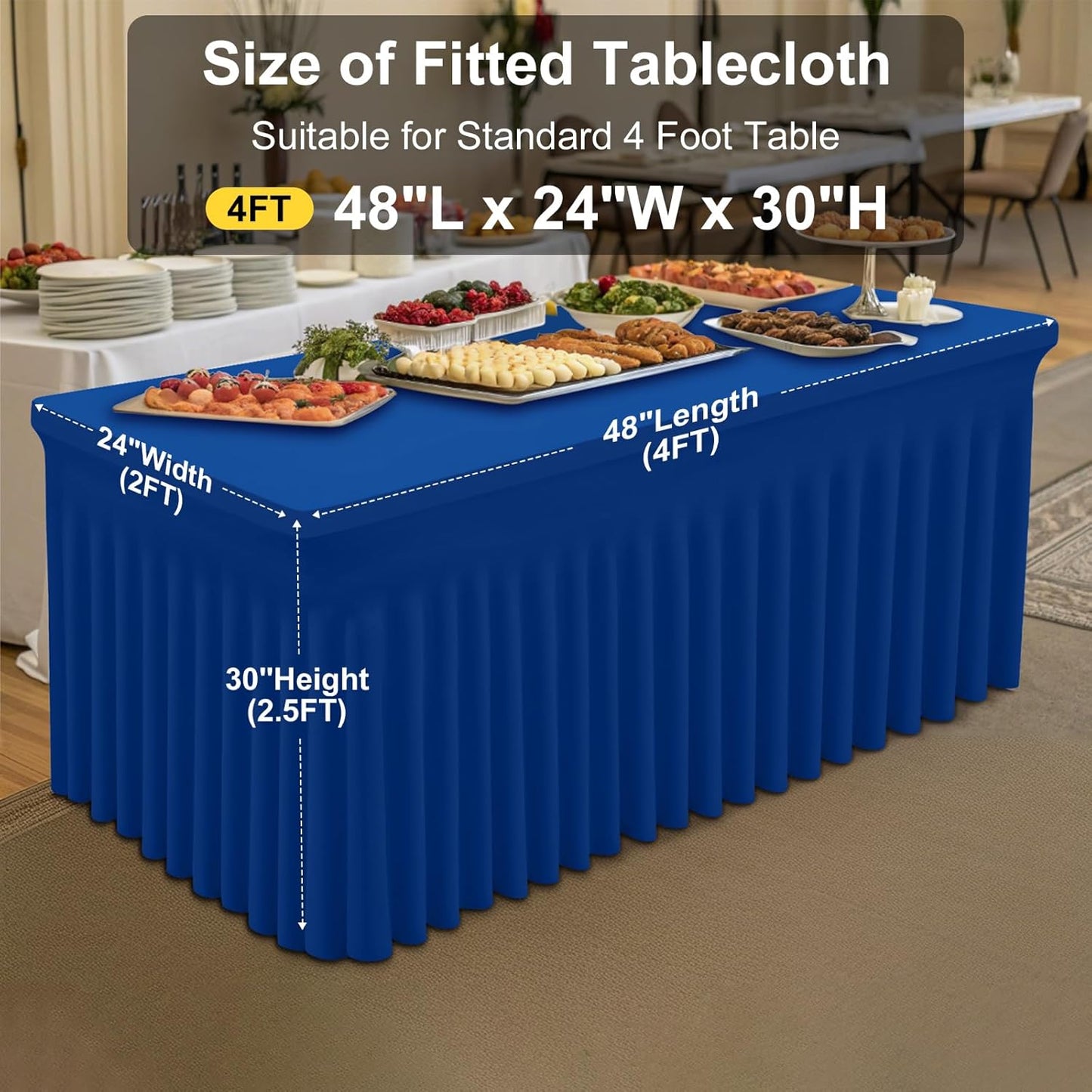 Spandex Tablecloth, Elastic Fitted Stretch Tablecloth for 6FT Rectangle Tables, Waterproof Washable Table Cover Skirt for Outdoor, Wedding, Banquet & Parties (Black, 72Lx30Wx30H Inch) - Colors B