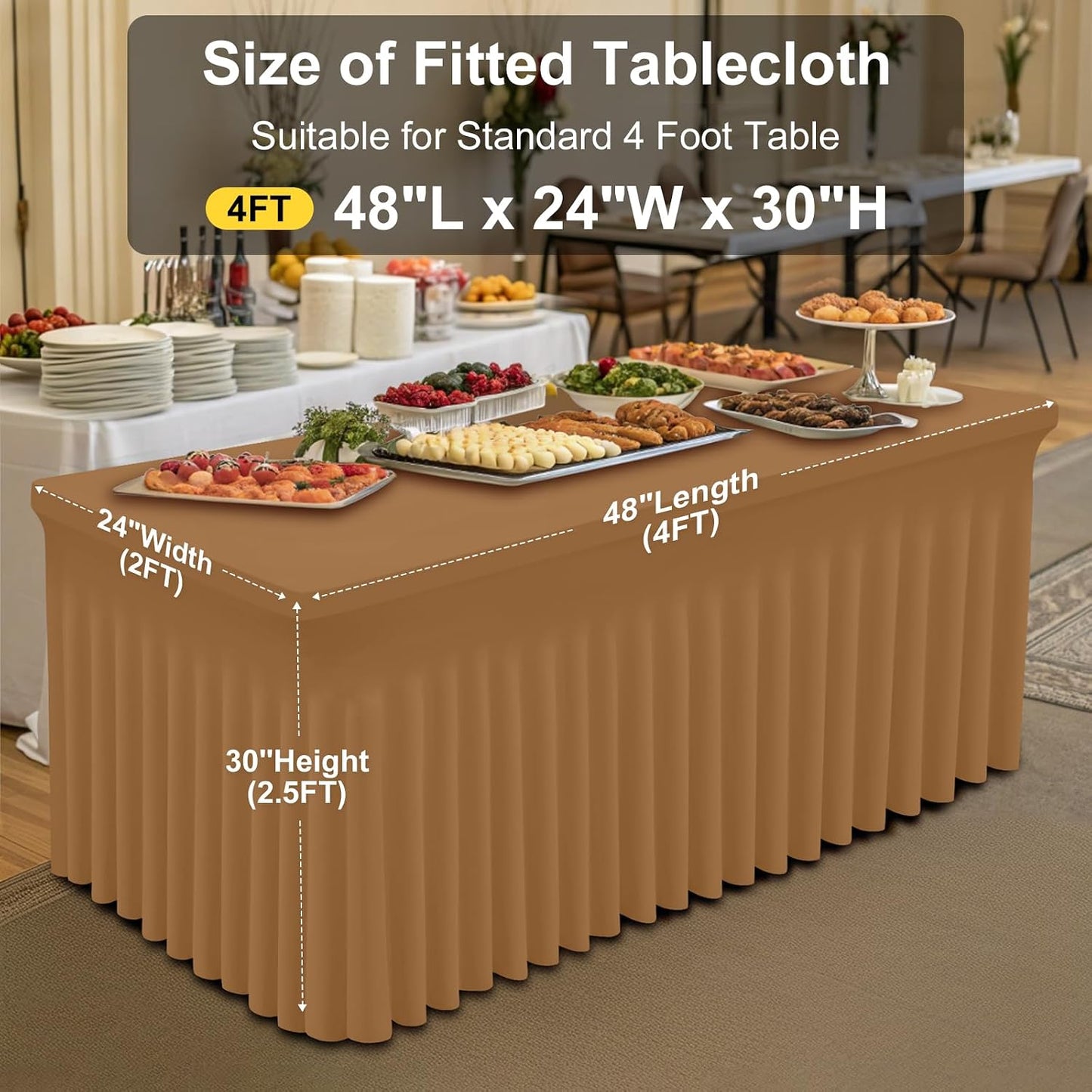 Spandex Tablecloth, Elastic Fitted Stretch Tablecloth for 6FT Rectangle Tables, Waterproof Washable Table Cover Skirt for Outdoor, Wedding, Banquet & Parties (Black, 72Lx30Wx30H Inch) - Colors B