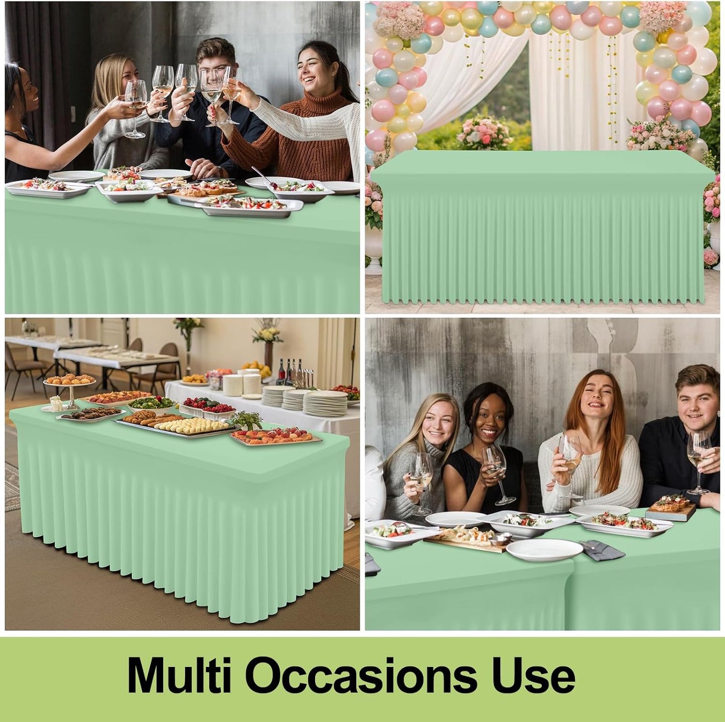 Spandex Tablecloth, Elastic Fitted Stretch Tablecloth for 6FT Rectangle Tables, Waterproof Washable Table Cover Skirt for Outdoor, Wedding, Banquet & Parties (Black, 72Lx30Wx30H Inch) - Colors B