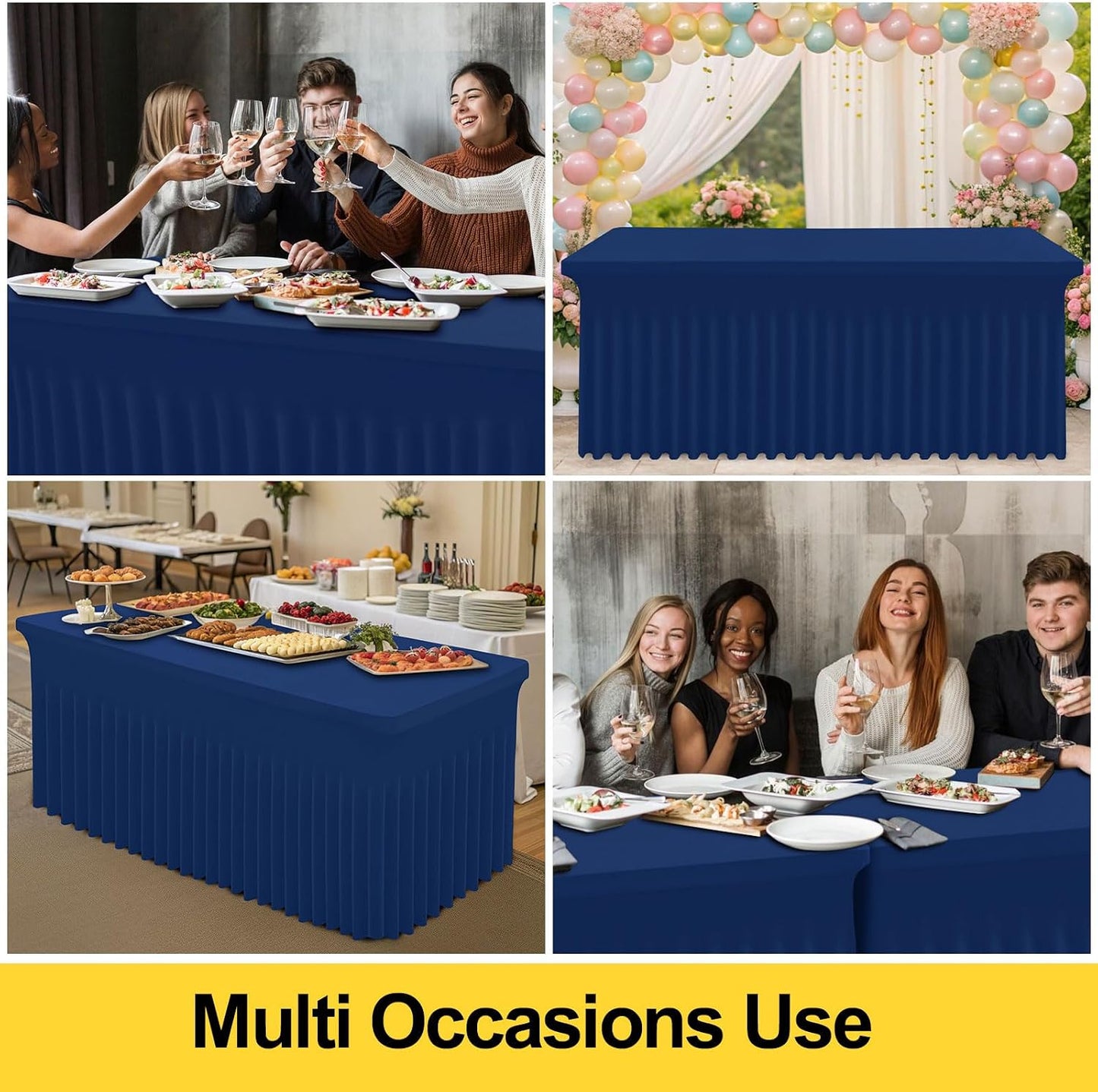 Spandex Tablecloth, Elastic Fitted Stretch Tablecloth for 6FT Rectangle Tables, Waterproof Washable Table Cover Skirt for Outdoor, Wedding, Banquet & Parties (Black, 72Lx30Wx30H Inch) - Colors B