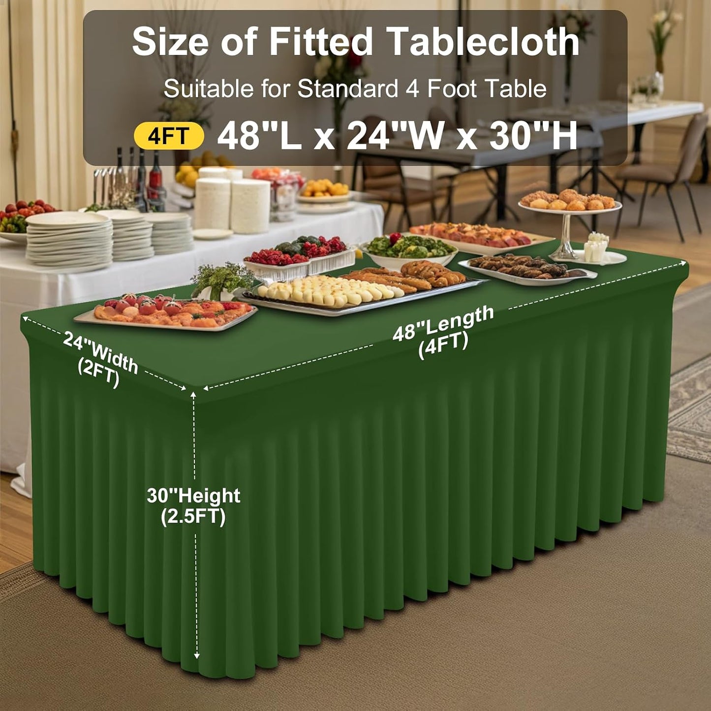 Spandex Tablecloth, Elastic Fitted Stretch Tablecloth for 6FT Rectangle Tables, Waterproof Washable Table Cover Skirt for Outdoor, Wedding, Banquet & Parties (Black, 72Lx30Wx30H Inch) - Colors B