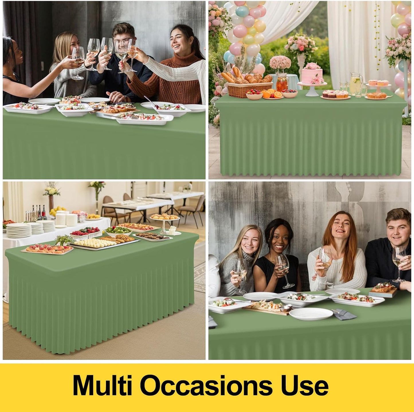 Spandex Tablecloth, Elastic Fitted Stretch Tablecloth for 6FT Rectangle Tables, Waterproof Washable Table Cover Skirt for Outdoor, Wedding, Banquet & Parties (Black, 72Lx30Wx30H Inch) - Colors B