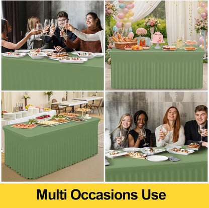 Spandex Tablecloth, Elastic Fitted Stretch Tablecloth for 6FT Rectangle Tables, Waterproof Washable Table Cover Skirt for Outdoor, Wedding, Banquet & Parties (Black, 72Lx30Wx30H Inch) - Colors B