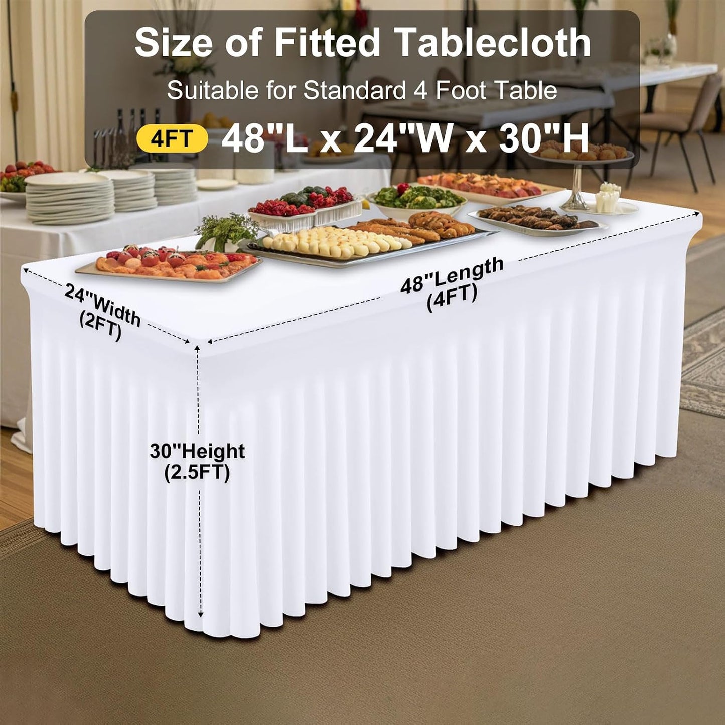 Spandex Tablecloth, Elastic Fitted Stretch Tablecloth for 6FT Rectangle Tables, Waterproof Washable Table Cover Skirt for Outdoor, Wedding, Banquet & Parties (Black, 72Lx30Wx30H Inch) - Colors B