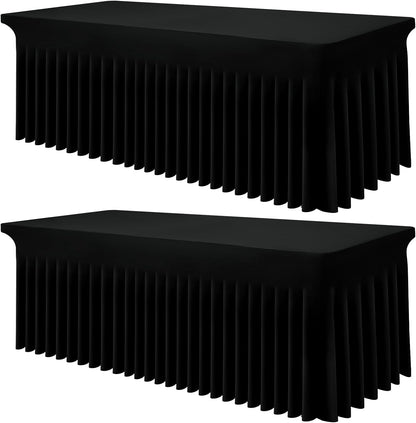 Spandex Tablecloth, Elastic Fitted Stretch Tablecloth for 6FT Rectangle Tables, Waterproof Washable Table Cover Skirt for Outdoor, Wedding, Banquet & Parties (Black, 72Lx30Wx30H Inch) - Colors B