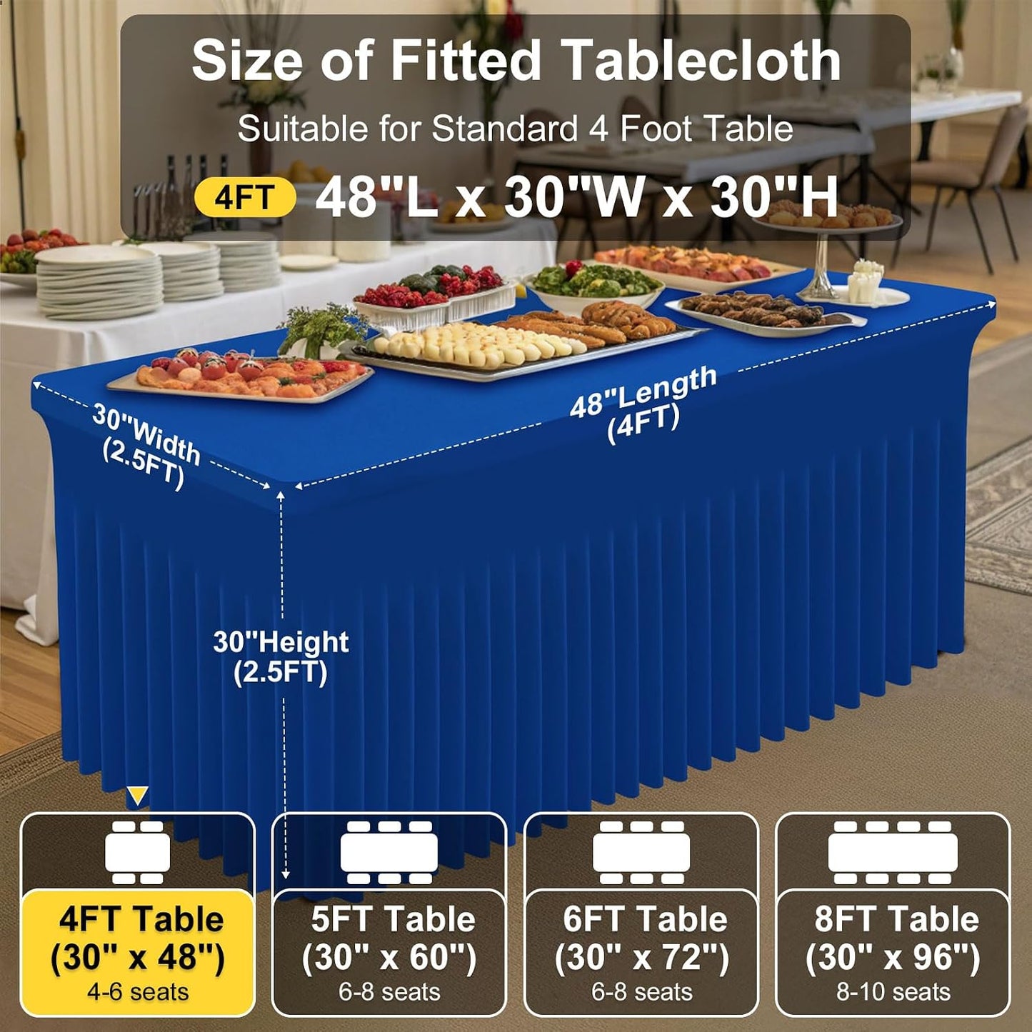 Spandex Tablecloth, Elastic Fitted Stretch Tablecloth for 6FT Rectangle Tables, Waterproof Washable Table Cover Skirt for Outdoor, Wedding, Banquet & Parties (Black, 72Lx30Wx30H Inch) - Colors B
