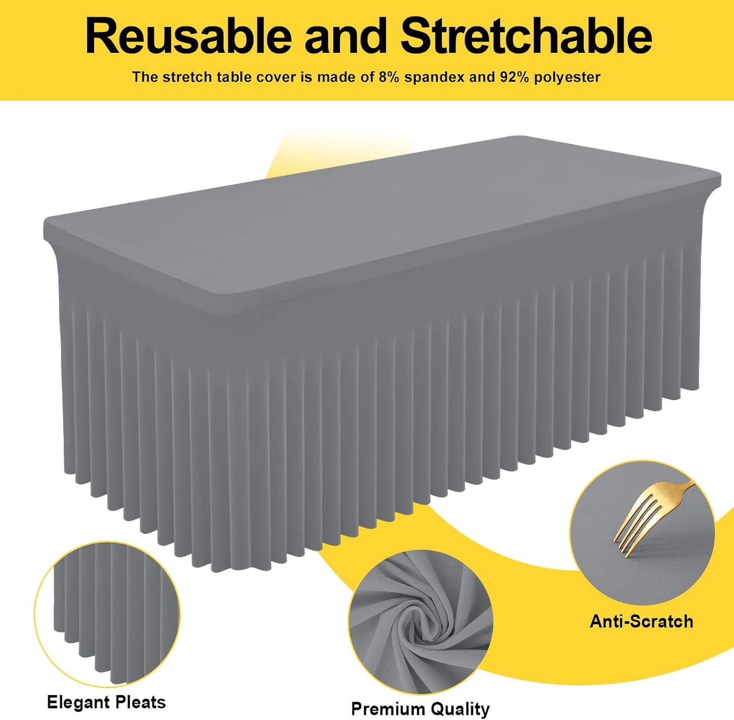 Spandex Tablecloth, Elastic Fitted Stretch Tablecloth for 6FT Rectangle Tables, Waterproof Washable Table Cover Skirt for Outdoor, Wedding, Banquet & Parties (Black, 72Lx30Wx30H Inch) - Colors B