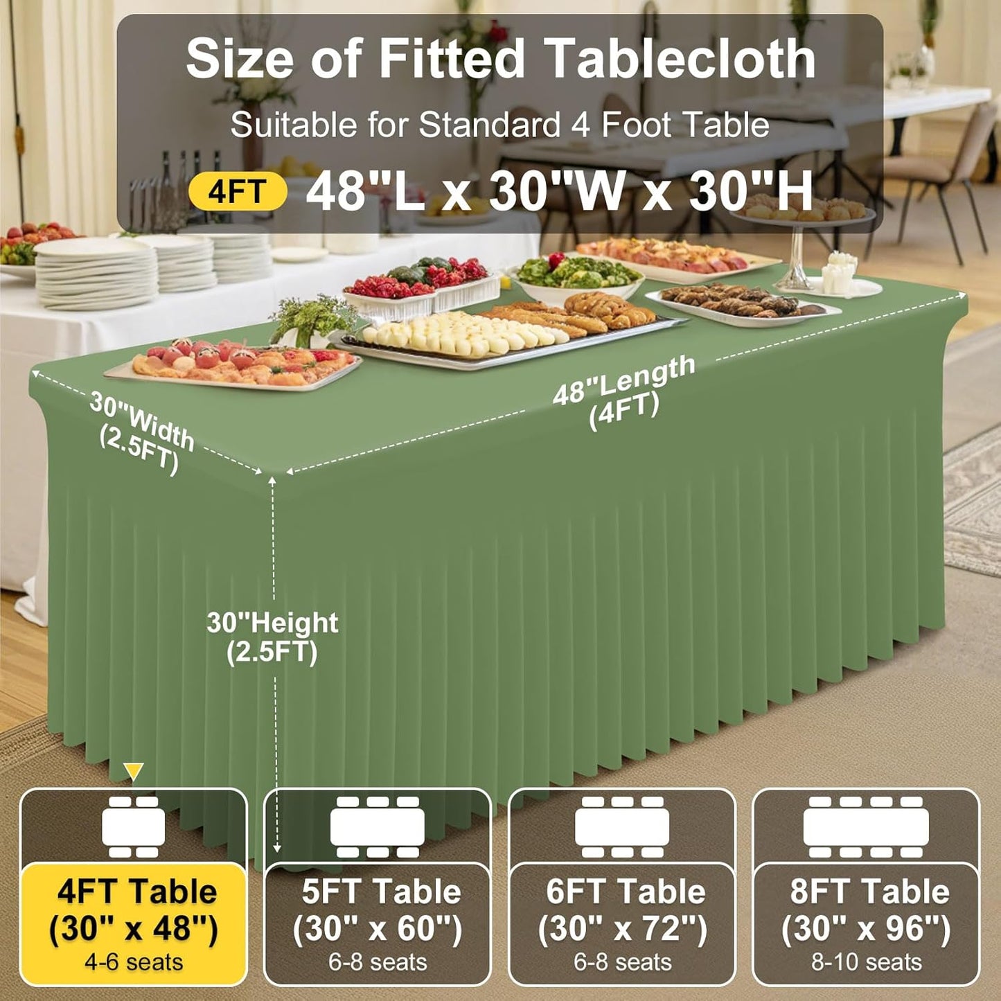 Spandex Tablecloth, Elastic Fitted Stretch Tablecloth for 6FT Rectangle Tables, Waterproof Washable Table Cover Skirt for Outdoor, Wedding, Banquet & Parties (Black, 72Lx30Wx30H Inch) - Colors B
