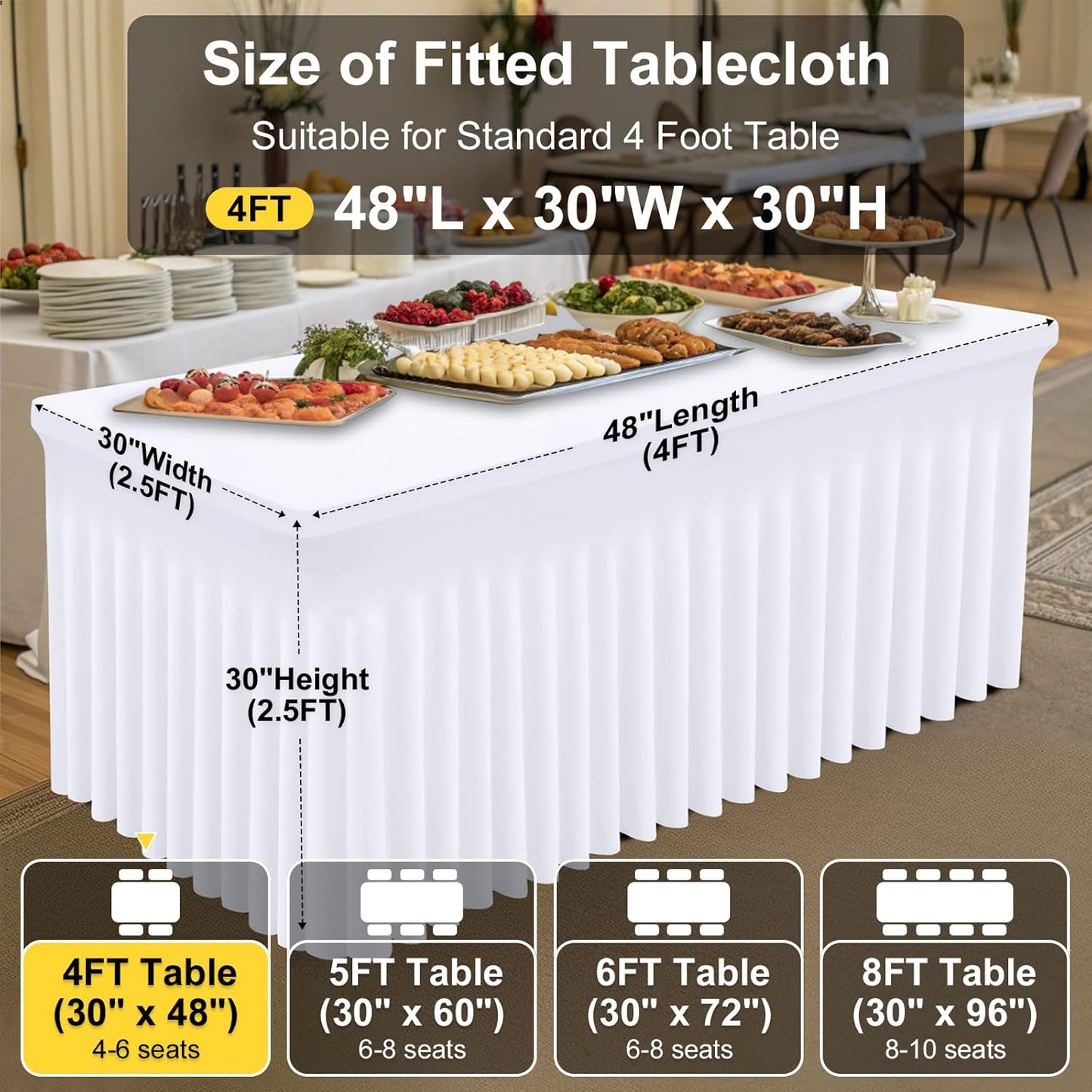 Spandex Tablecloth, Elastic Fitted Stretch Tablecloth for 6FT Rectangle Tables, Waterproof Washable Table Cover Skirt for Outdoor, Wedding, Banquet & Parties (Black, 72Lx30Wx30H Inch) - Colors B