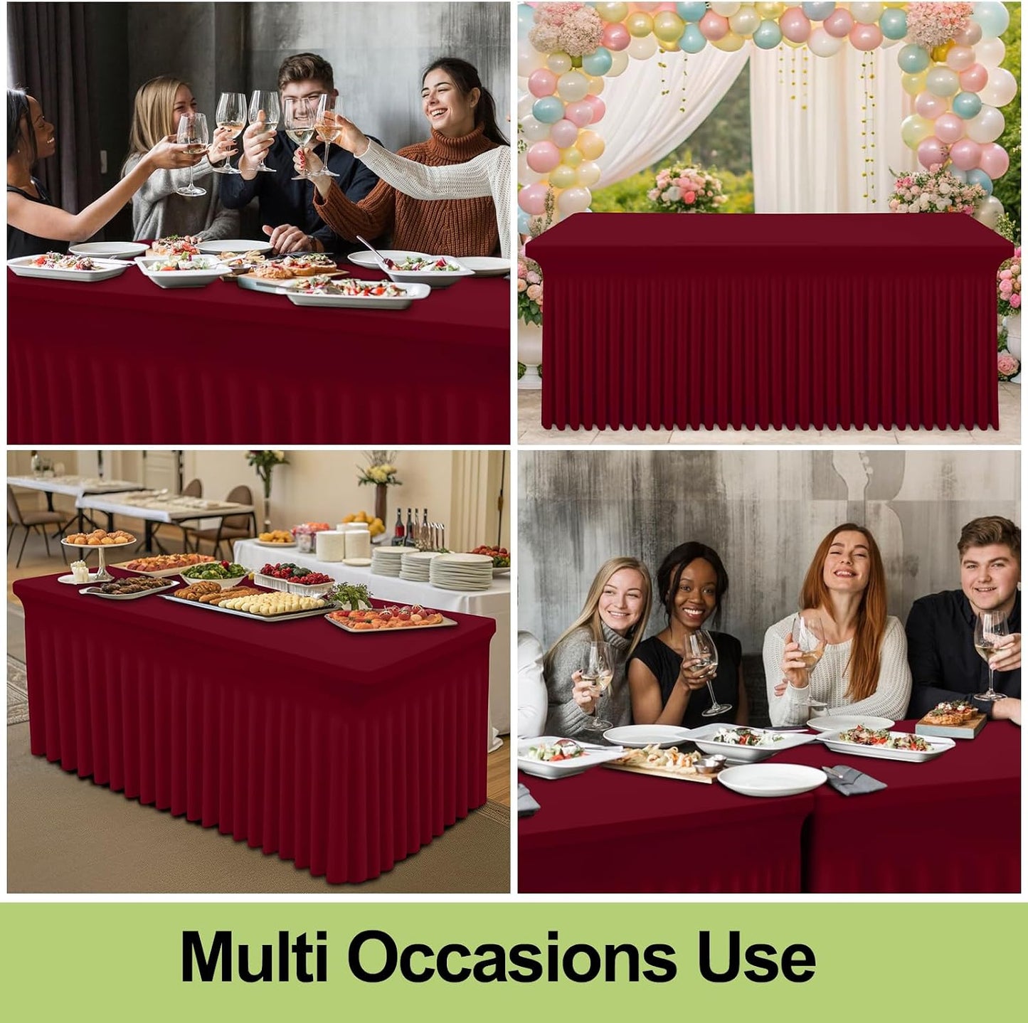 Spandex Tablecloth, Elastic Fitted Stretch Tablecloth for 6FT Rectangle Tables, Waterproof Washable Table Cover Skirt for Outdoor, Wedding, Banquet & Parties (Black, 72Lx30Wx30H Inch) - Colors B