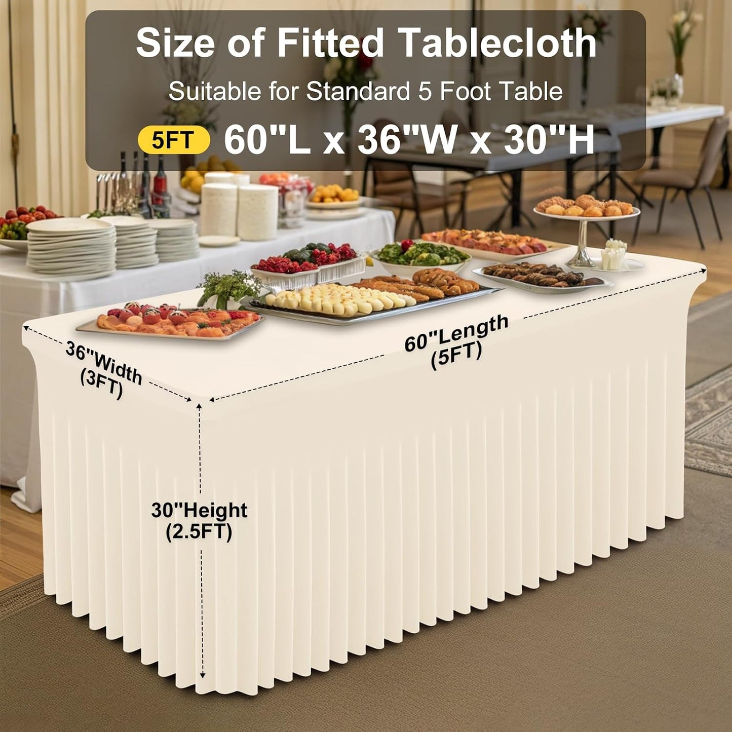 Spandex Tablecloth, Elastic Fitted Stretch Tablecloth for 6FT Rectangle Tables, Waterproof Washable Table Cover Skirt for Outdoor, Wedding, Banquet & Parties (Black, 72Lx30Wx30H Inch) - Colors B